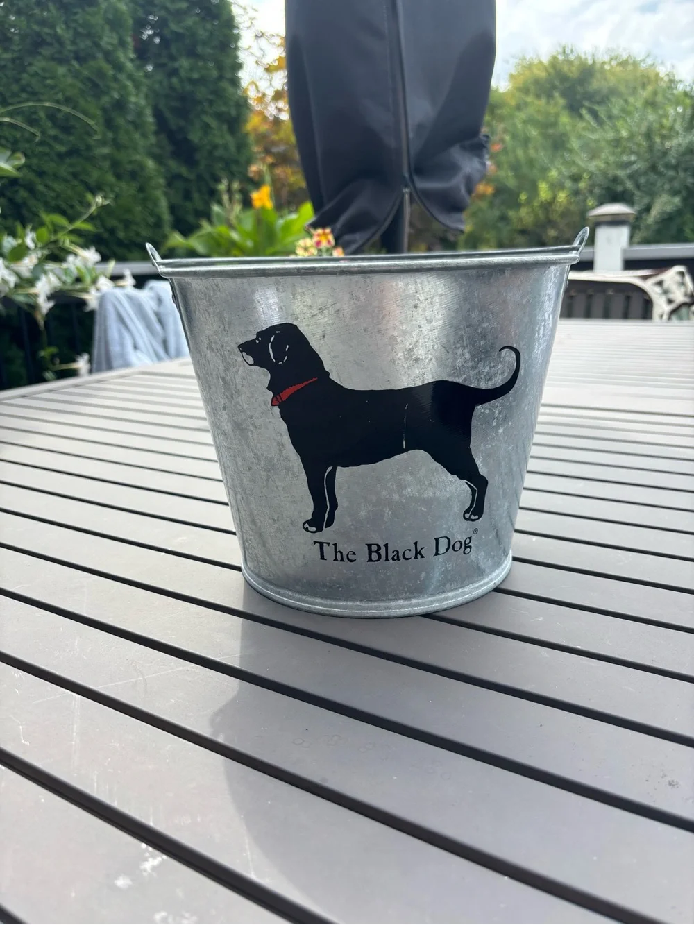 The Black Dog Galvanized Bucket with Black Dog Graphic Martha’s Vineyard